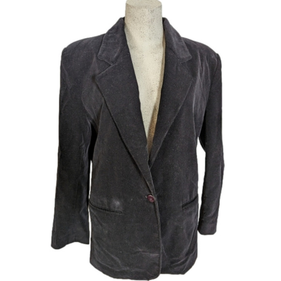 Vintage Black Velveteen jacket, 80s, Prep, size 9/10 - Picture 1 of 7